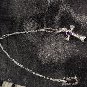 New Sigal Sterling silver Gem Cross pendant with an amethyst and silver necklace